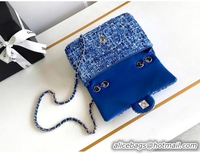 Top Grade Chanel Sequins & Tweed Mini Flap Bag AS1810 Blue 2024