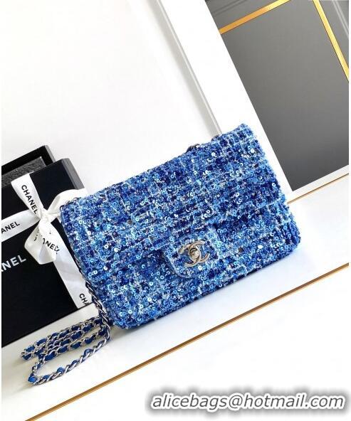 Top Grade Chanel Sequins & Tweed Mini Flap Bag AS1810 Blue 2024