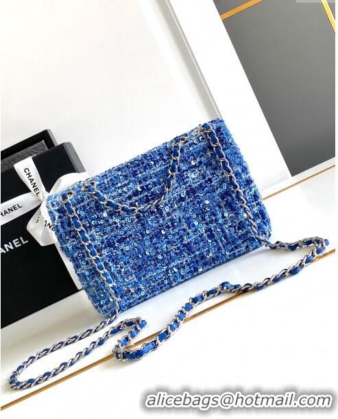 Top Grade Chanel Sequins & Tweed Mini Flap Bag AS1810 Blue 2024