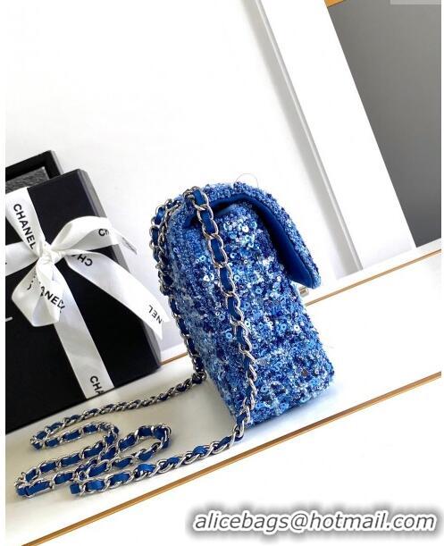 Top Grade Chanel Sequins & Tweed Mini Flap Bag AS1810 Blue 2024