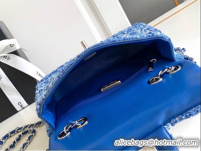 Top Grade Chanel Sequins & Tweed Mini Flap Bag AS1810 Blue 2024