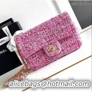 New Fashion Chanel Sequins & Tweed Mini Flap Bag AS1810 Pink 2024