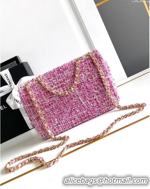 New Fashion Chanel Sequins & Tweed Mini Flap Bag AS1810 Pink 2024