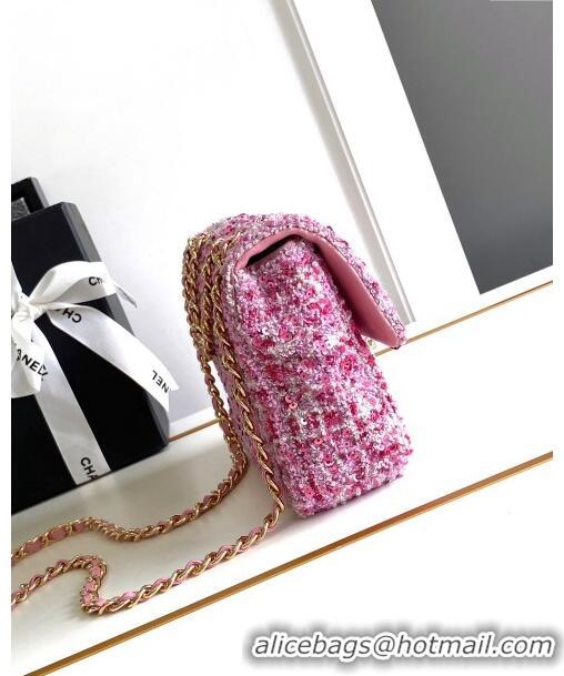 New Fashion Chanel Sequins & Tweed Mini Flap Bag AS1810 Pink 2024