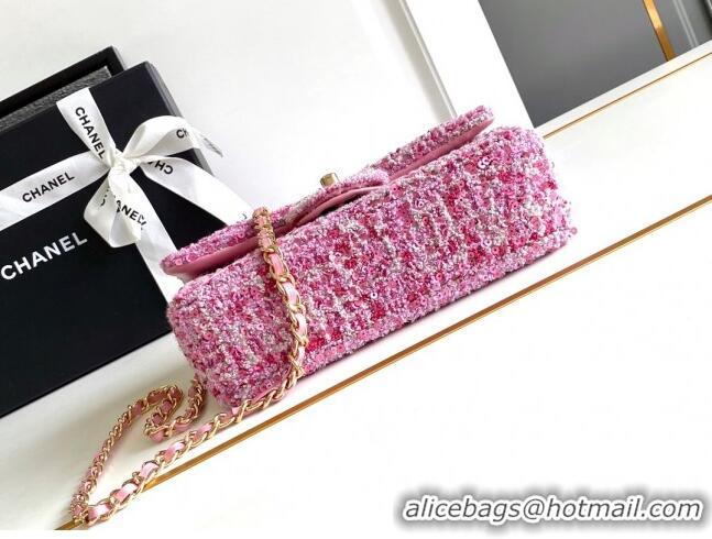 New Fashion Chanel Sequins & Tweed Mini Flap Bag AS1810 Pink 2024