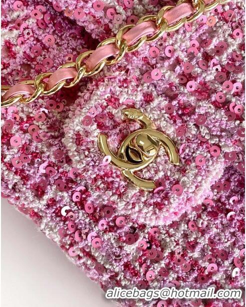 New Fashion Chanel Sequins & Tweed Mini Flap Bag AS1810 Pink 2024