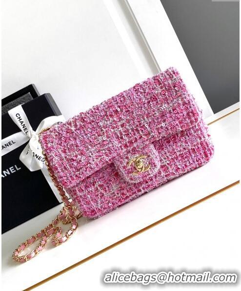 New Fashion Chanel Sequins & Tweed Mini Flap Bag AS1810 Pink 2024