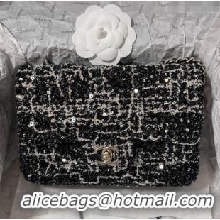 Most Popular Chanel Sequins & Tweed Mini Flap Bag AS1810 Black 2024