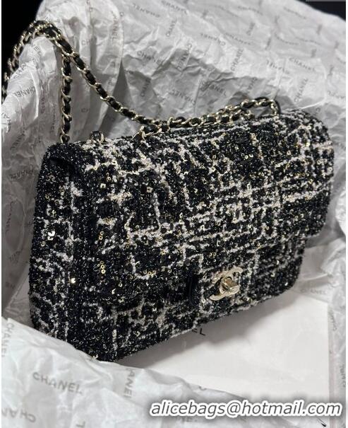 Most Popular Chanel Sequins & Tweed Mini Flap Bag AS1810 Black 2024