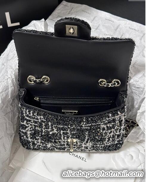 Most Popular Chanel Sequins & Tweed Mini Flap Bag AS1810 Black 2024