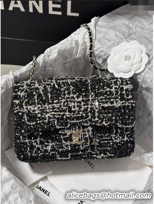 Most Popular Chanel Sequins & Tweed Mini Flap Bag AS1810 Black 2024