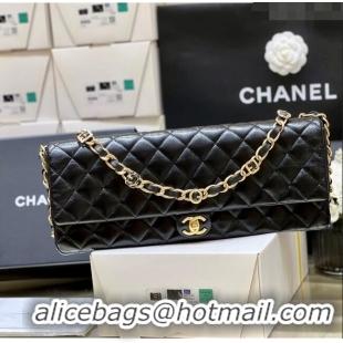 Discount Chanel Maxi Long Flap Bag with Chain in Quilted Oil Waxed Sheepskin AS5006 Black 2024 Top Quality