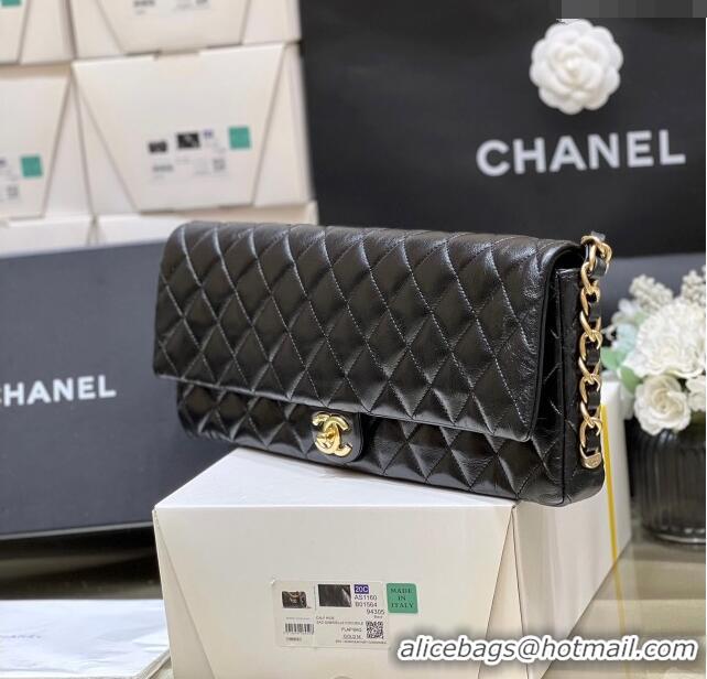 Discount Chanel Maxi Long Flap Bag with Chain in Quilted Oil Waxed Sheepskin AS5006 Black 2024 Top Quality