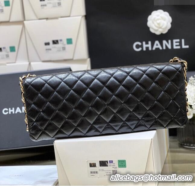 Discount Chanel Maxi Long Flap Bag with Chain in Quilted Oil Waxed Sheepskin AS5006 Black 2024 Top Quality