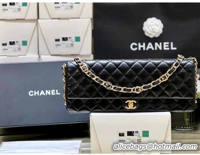 Discount Chanel Maxi Long Flap Bag with Chain in Quilted Oil Waxed Sheepskin AS5006 Black 2024 Top Quality