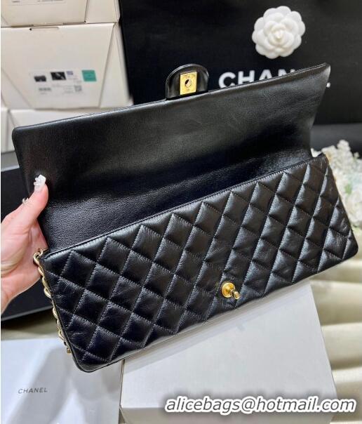 Discount Chanel Maxi Long Flap Bag with Chain in Quilted Oil Waxed Sheepskin AS5006 Black 2024 Top Quality