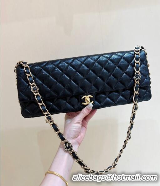 Discount Chanel Maxi Long Flap Bag with Chain in Quilted Oil Waxed Sheepskin AS5006 Black 2024 Top Quality