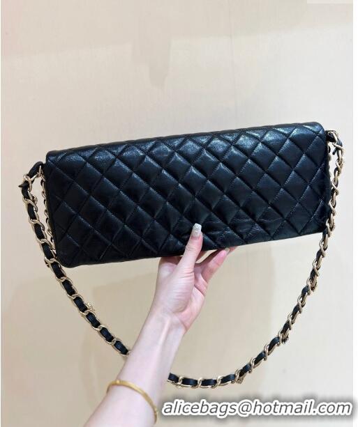 Discount Chanel Maxi Long Flap Bag with Chain in Quilted Oil Waxed Sheepskin AS5006 Black 2024 Top Quality