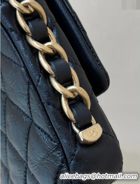 Discount Chanel Maxi Long Flap Bag with Chain in Quilted Oil Waxed Sheepskin AS5006 Black 2024 Top Quality