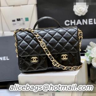 Inexpensive Chanel Message Bag with Pockets in Waxed Sheepskin AS4993 Black 2024 Top Quality