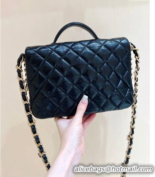 Inexpensive Chanel Message Bag with Pockets in Waxed Sheepskin AS4993 Black 2024 Top Quality