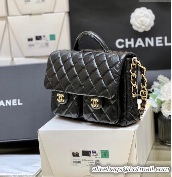 Inexpensive Chanel Message Bag with Pockets in Waxed Sheepskin AS4993 Black 2024 Top Quality