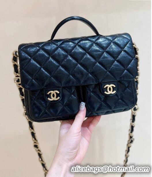 Inexpensive Chanel Message Bag with Pockets in Waxed Sheepskin AS4993 Black 2024 Top Quality