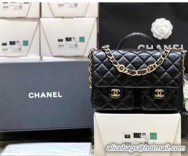 Inexpensive Chanel Message Bag with Pockets in Waxed Sheepskin AS4993 Black 2024 Top Quality