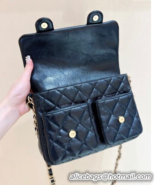 Inexpensive Chanel Message Bag with Pockets in Waxed Sheepskin AS4993 Black 2024 Top Quality