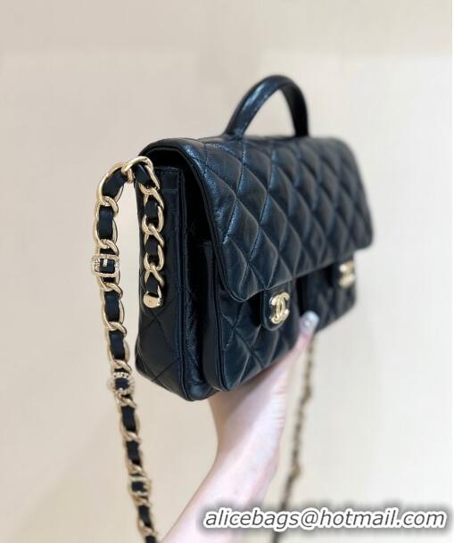 Inexpensive Chanel Message Bag with Pockets in Waxed Sheepskin AS4993 Black 2024 Top Quality