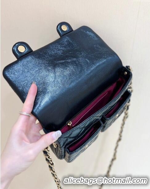 Inexpensive Chanel Message Bag with Pockets in Waxed Sheepskin AS4993 Black 2024 Top Quality