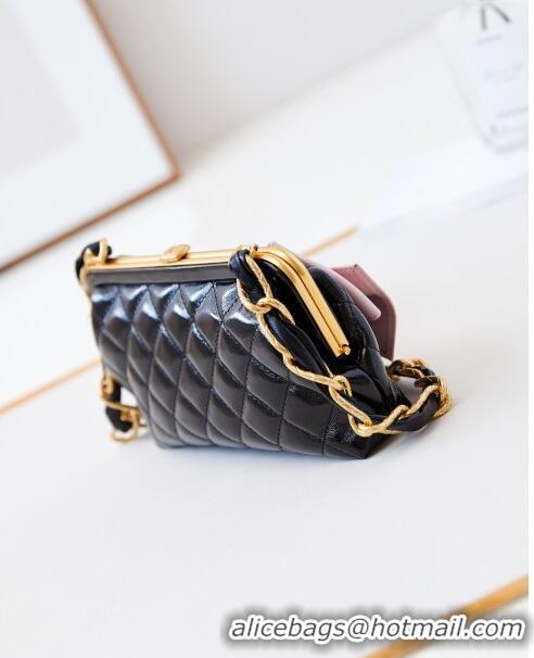 Super Quality Chanel Bowknot Clutch with Chain in Crumpled Lambskin AP4027 Black/Pink 2024