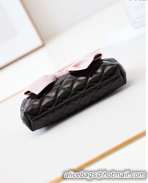 Super Quality Chanel Bowknot Clutch with Chain in Crumpled Lambskin AP4027 Black/Pink 2024