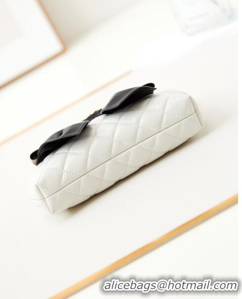 New Release Creation Chanel Bowknot Clutch with Chain in Crumpled Lambskin AP4027 White/Black 2024