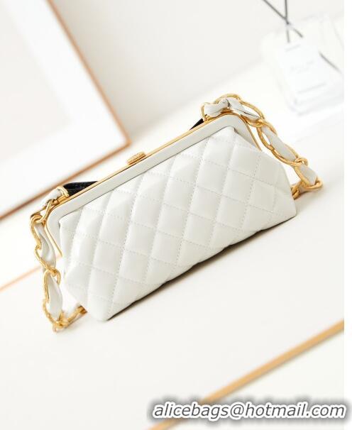 New Release Creation Chanel Bowknot Clutch with Chain in Crumpled Lambskin AP4027 White/Black 2024