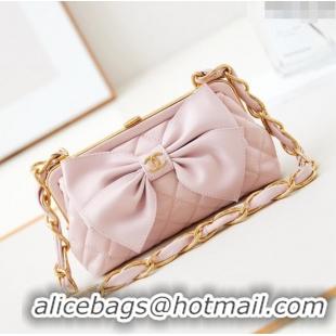 Buy Fashionable Chanel Bowknot Clutch with Chain in Crumpled Lambskin AP4027 Pink 2024