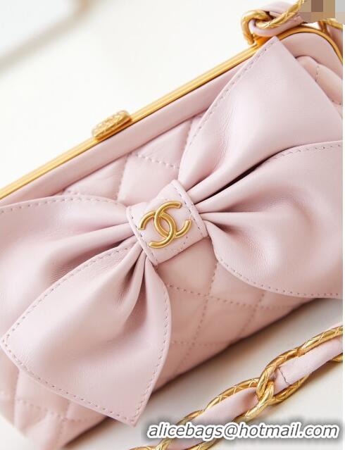 Buy Fashionable Chanel Bowknot Clutch with Chain in Crumpled Lambskin AP4027 Pink 2024