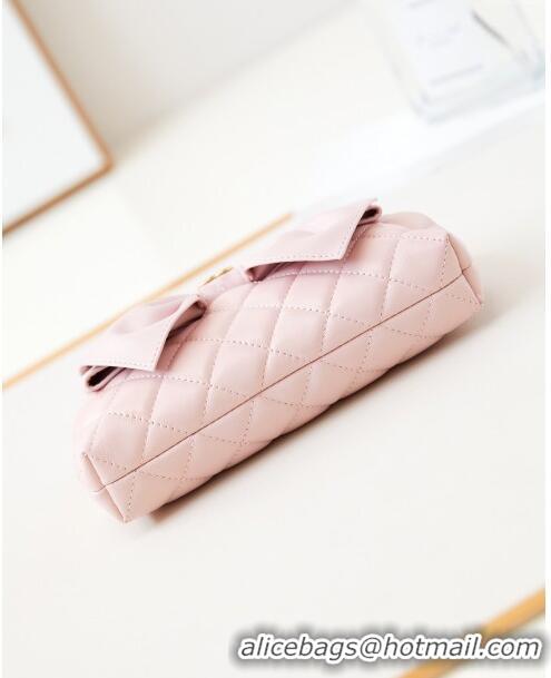 Buy Fashionable Chanel Bowknot Clutch with Chain in Crumpled Lambskin AP4027 Pink 2024