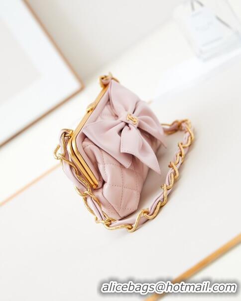 Buy Fashionable Chanel Bowknot Clutch with Chain in Crumpled Lambskin AP4027 Pink 2024