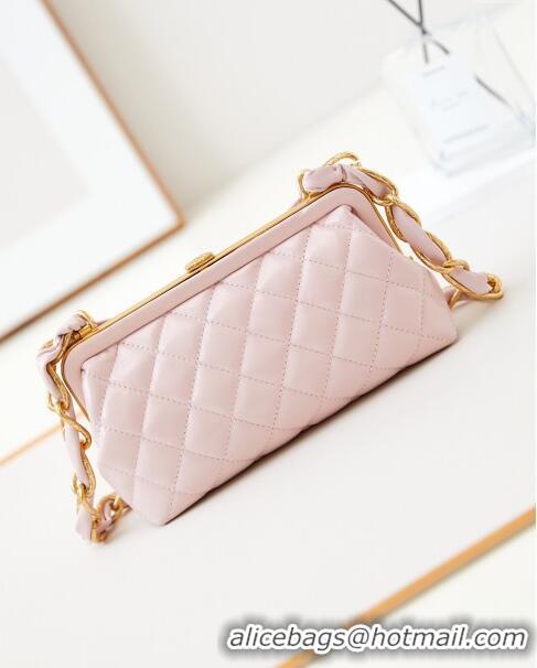 Buy Fashionable Chanel Bowknot Clutch with Chain in Crumpled Lambskin AP4027 Pink 2024