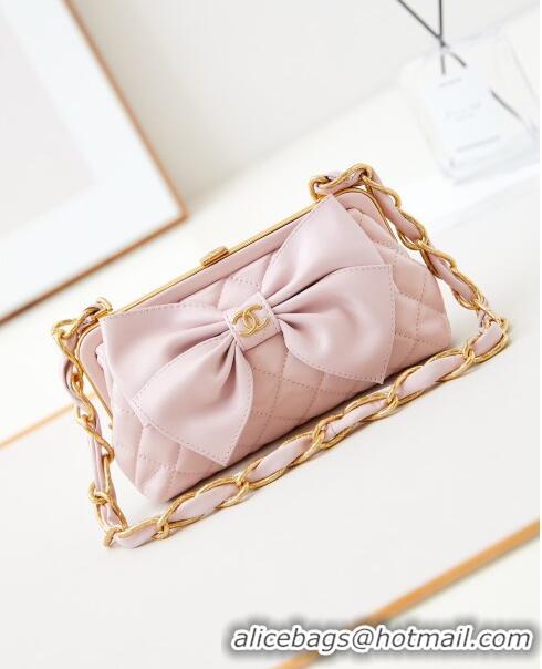 Buy Fashionable Chanel Bowknot Clutch with Chain in Crumpled Lambskin AP4027 Pink 2024