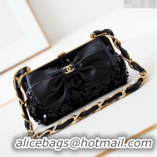 Good Taste Chanel Bowknot Clutch with Chain in Sequins AP4027 Black 2024