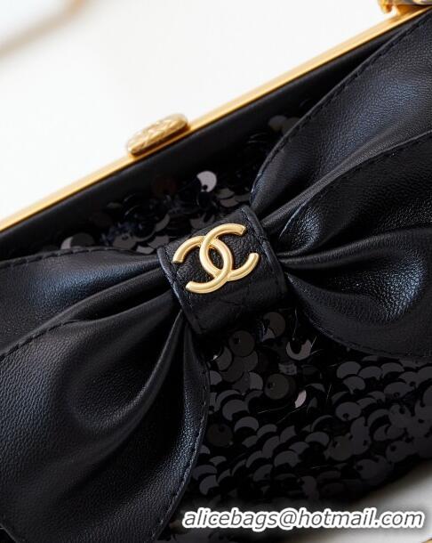 Good Taste Chanel Bowknot Clutch with Chain in Sequins AP4027 Black 2024