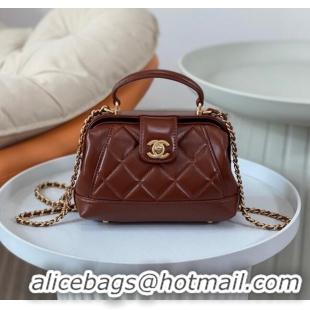 Super Quality Chanel Shiny Lambskin Mini Bag with Top Handle Bag AS4958 Brown 2024