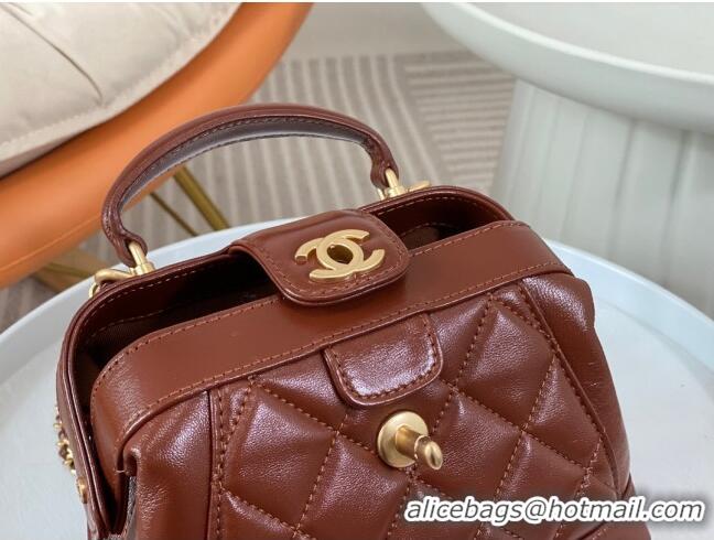 Super Quality Chanel Shiny Lambskin Mini Bag with Top Handle Bag AS4958 Brown 2024