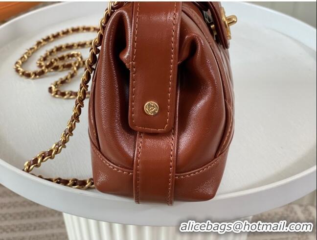 Super Quality Chanel Shiny Lambskin Mini Bag with Top Handle Bag AS4958 Brown 2024