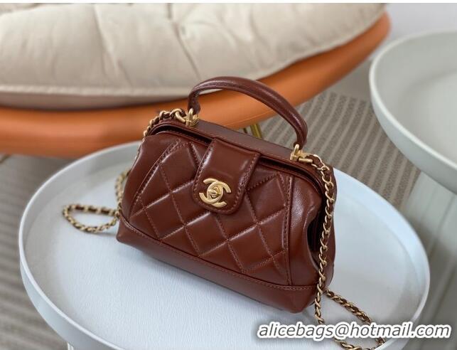 Super Quality Chanel Shiny Lambskin Mini Bag with Top Handle Bag AS4958 Brown 2024