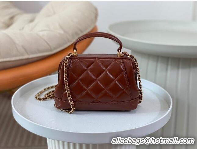 Super Quality Chanel Shiny Lambskin Mini Bag with Top Handle Bag AS4958 Brown 2024