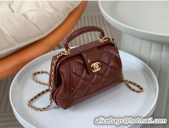 Super Quality Chanel Shiny Lambskin Mini Bag with Top Handle Bag AS4958 Brown 2024