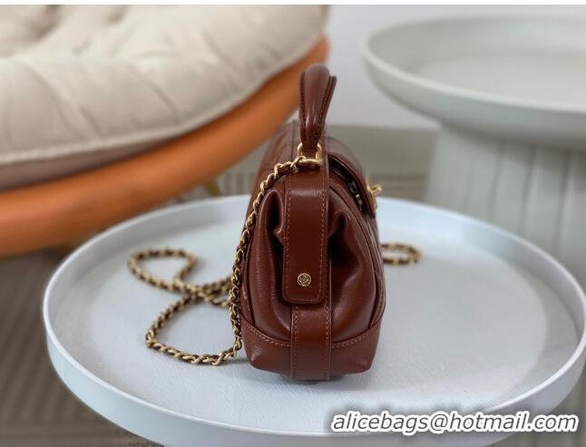 Super Quality Chanel Shiny Lambskin Mini Bag with Top Handle Bag AS4958 Brown 2024